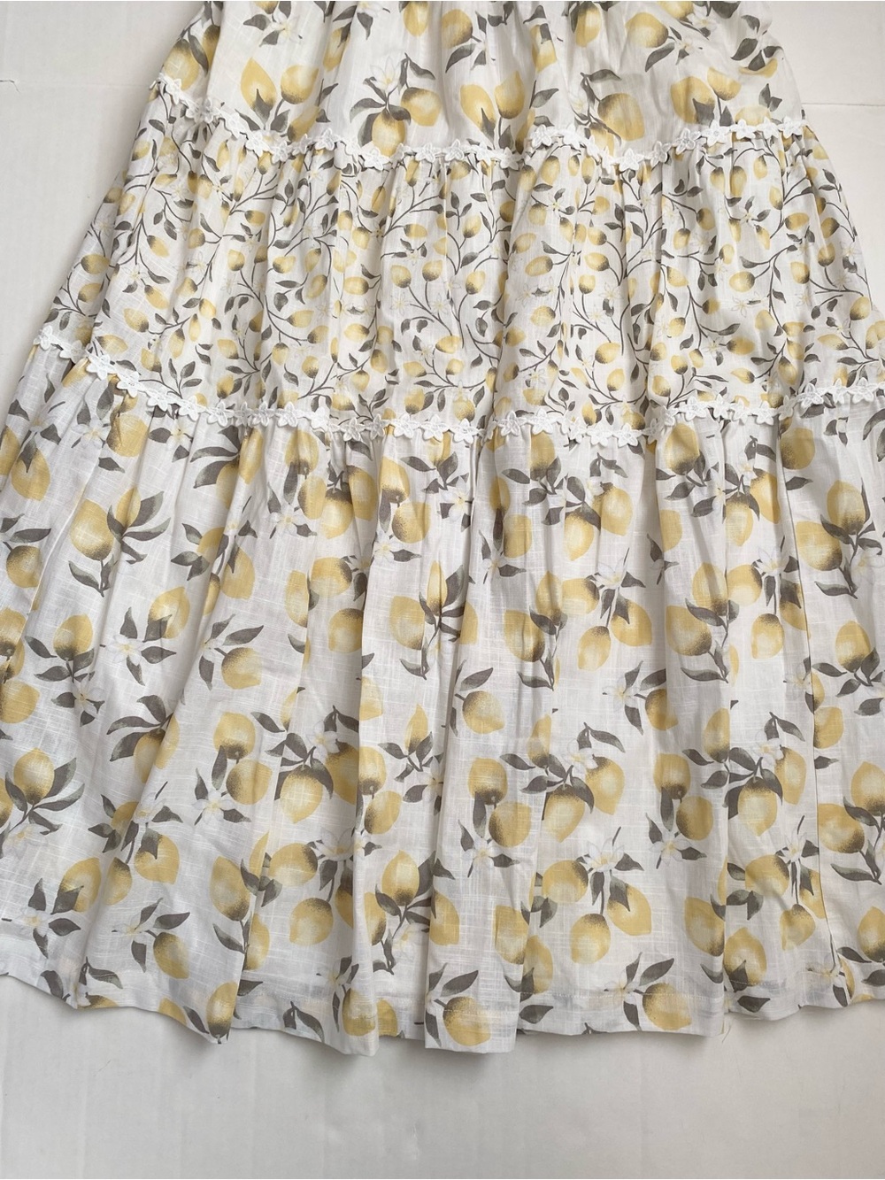 Haute Hippie White and Yellow Lemon-Print Midi Tiered Dress Size 10 - Picture 5 of 10